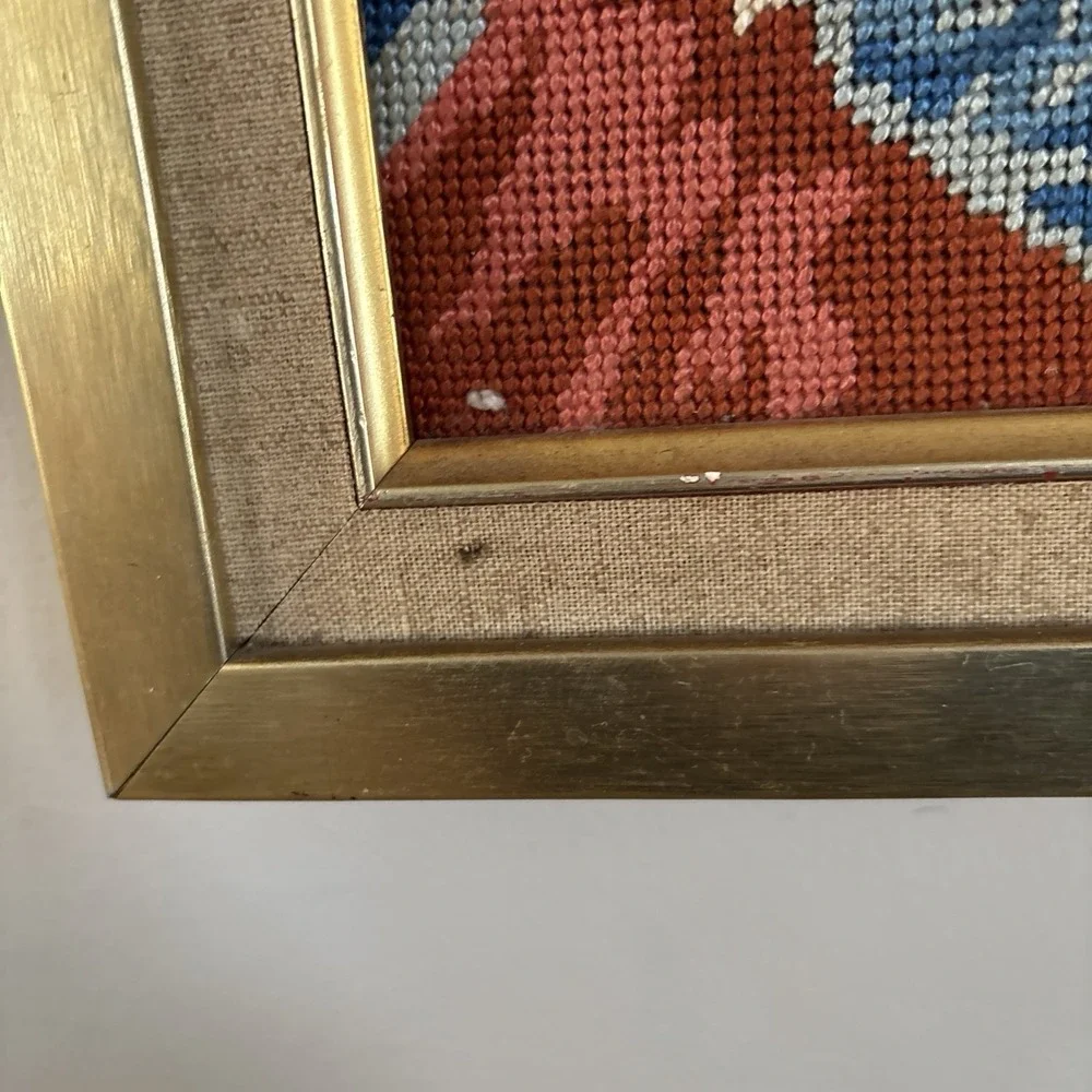 Mother and child Needlepoint Tapestry Framed Blonde Blue Eyes 18x23